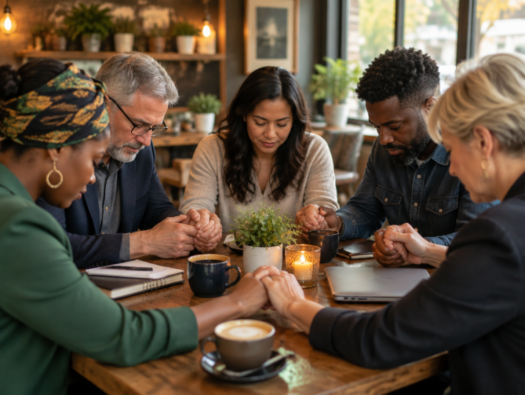Business owners praying together